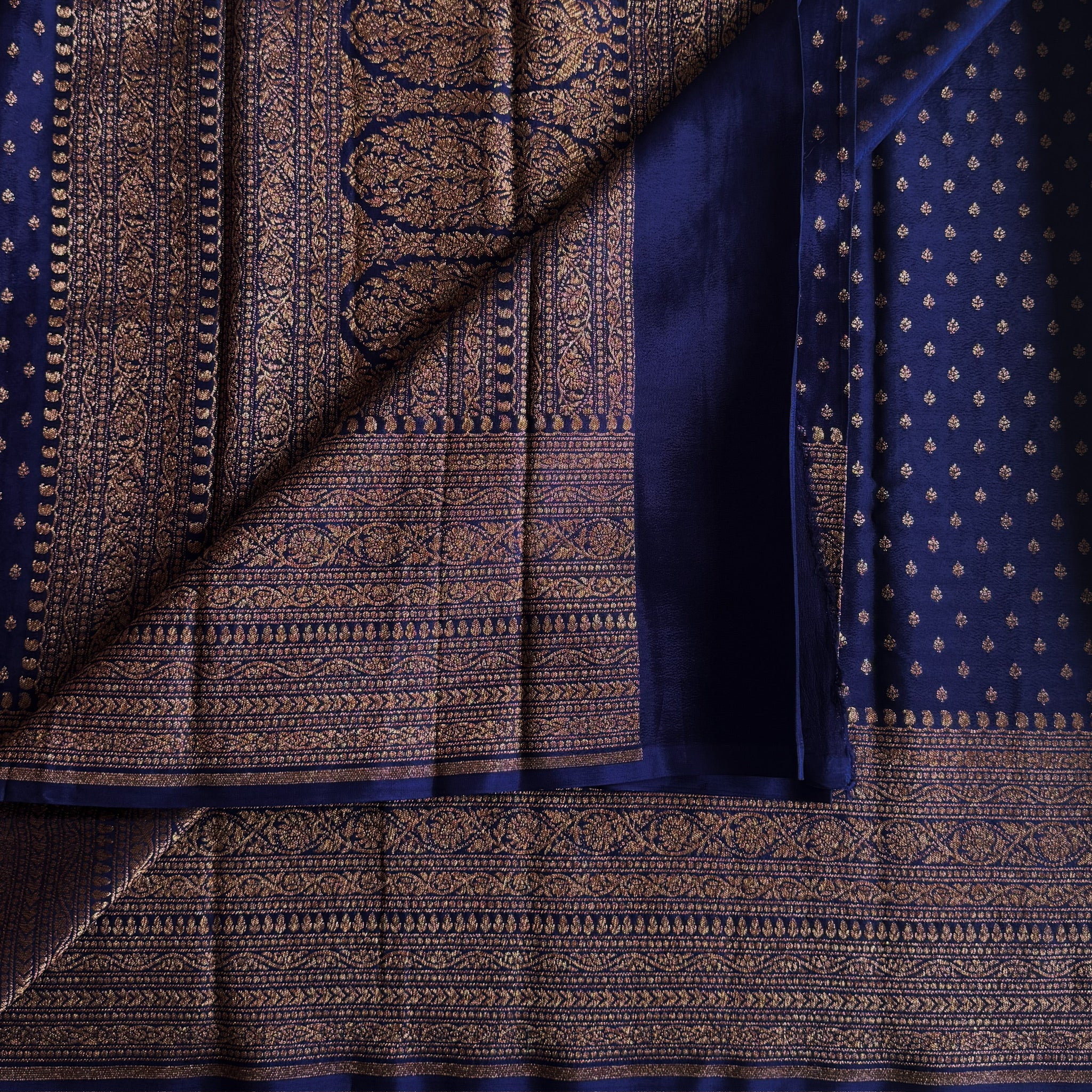 Royal Blue Zari Woven Banarasi Crepe Silk with Antique Zari buttas
