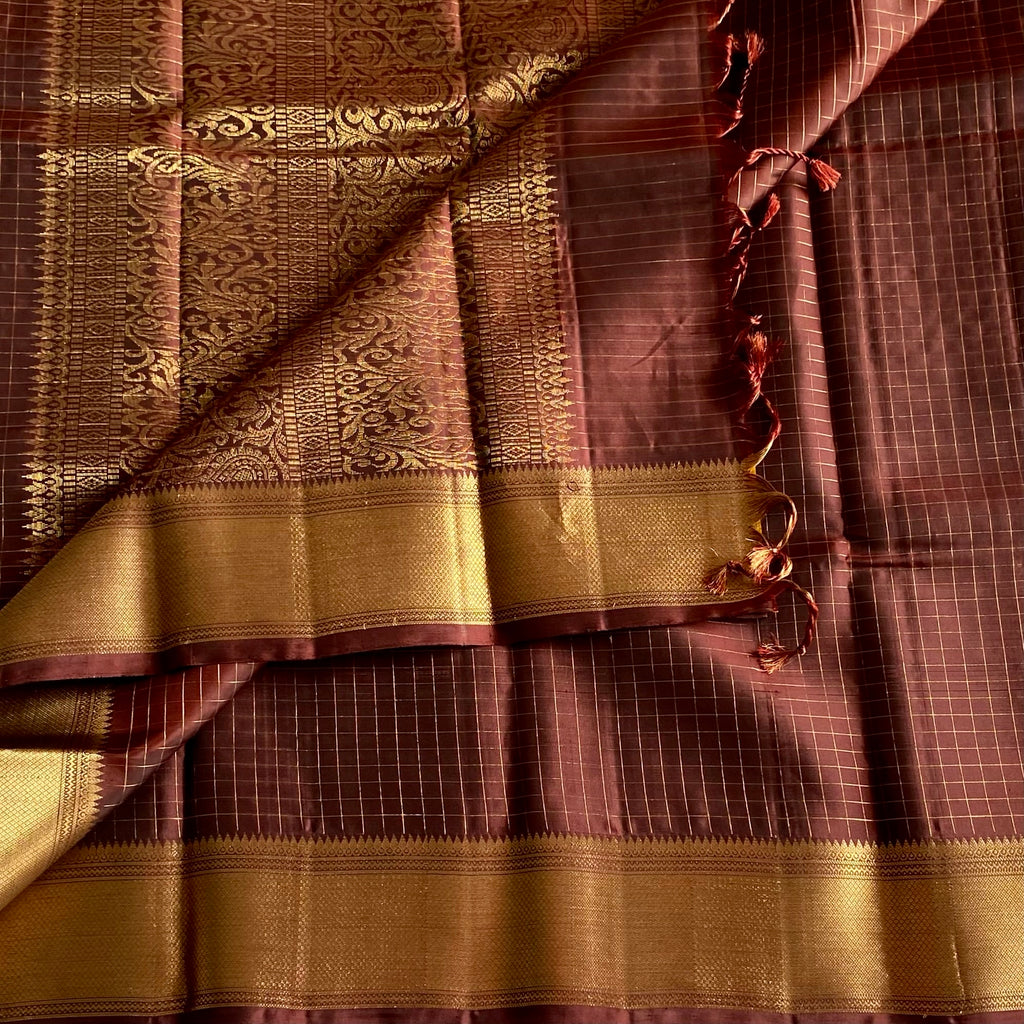 Espresso Coffee Designer Pure Silk Saree With Antique Gold Zari Border