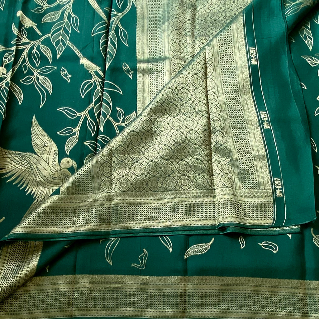 Emerald Green with gold premium crepe designer stunner