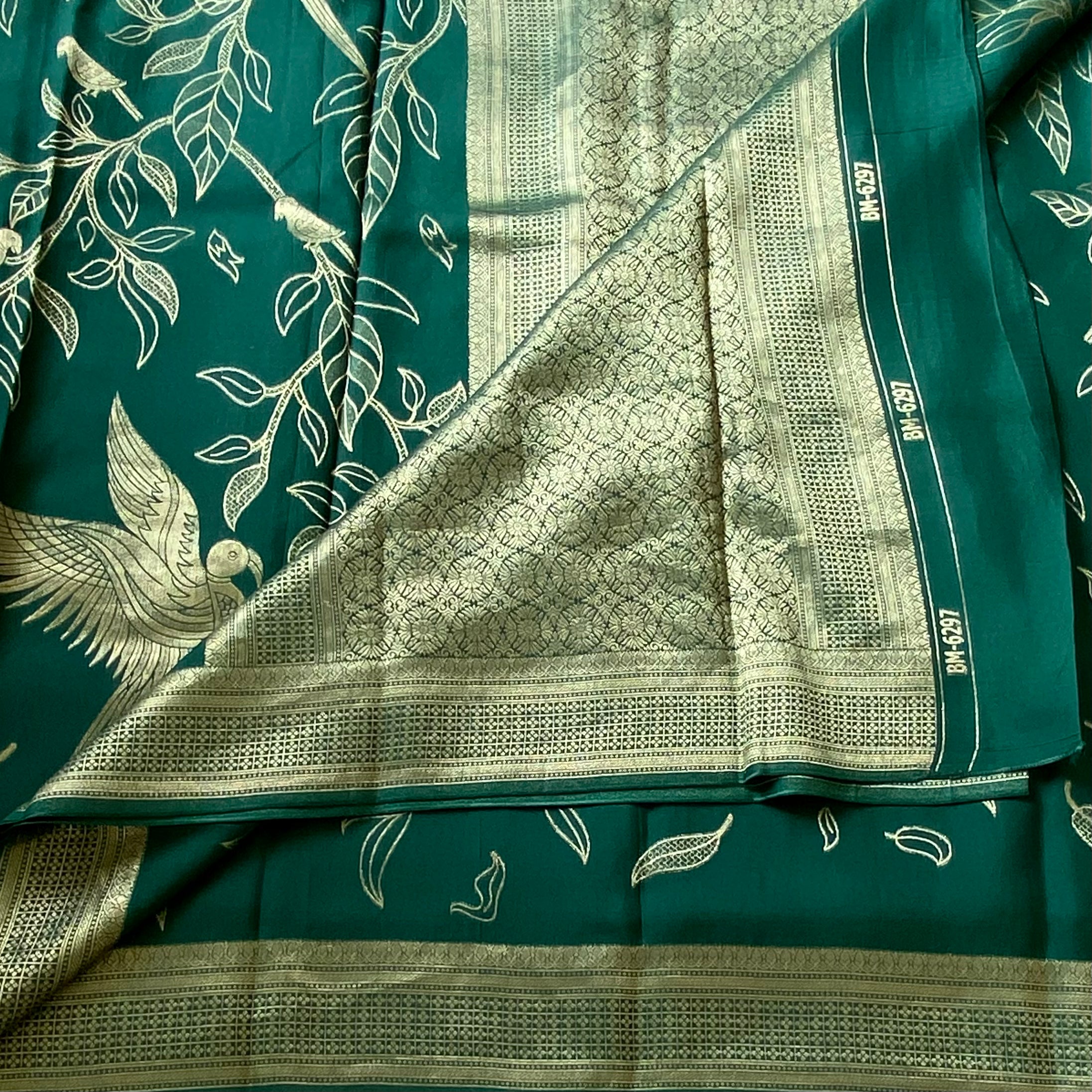 Emerald Green with gold premium crepe designer stunner