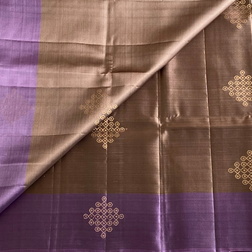 Mauve Brown Designer Pure Silk Saree With Lilac Purple Pallu