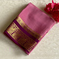 Mysore Crepe Silk Soft Rose Pink Saree With Deep Magenta Pallu
