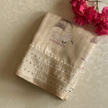 Champagne Beige Bird Print Saree With Embroidered Border Tassel Pallu
