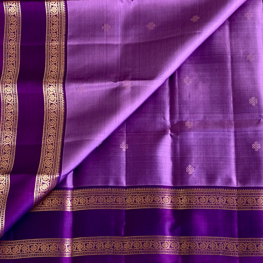 Metallic Lavender Pure Designer Silk With Royal Purple Pallu