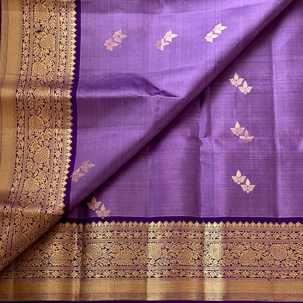 Metallic Lavender with Stunning Purple Handwoven Designer Pure Silk