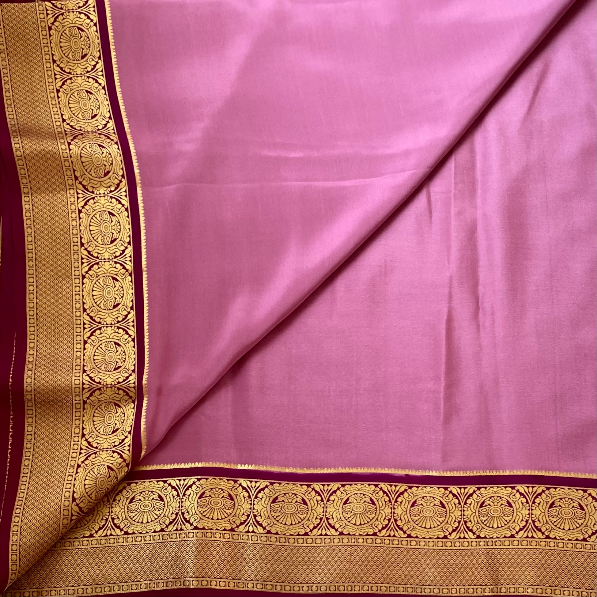 Stunner Light Mauve with Deep Magenta Pink Handwoven Pure Mysore Silk