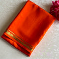 Tangerine Orange Mysore Crepe Silk Saree With Metallic Gold Stripes