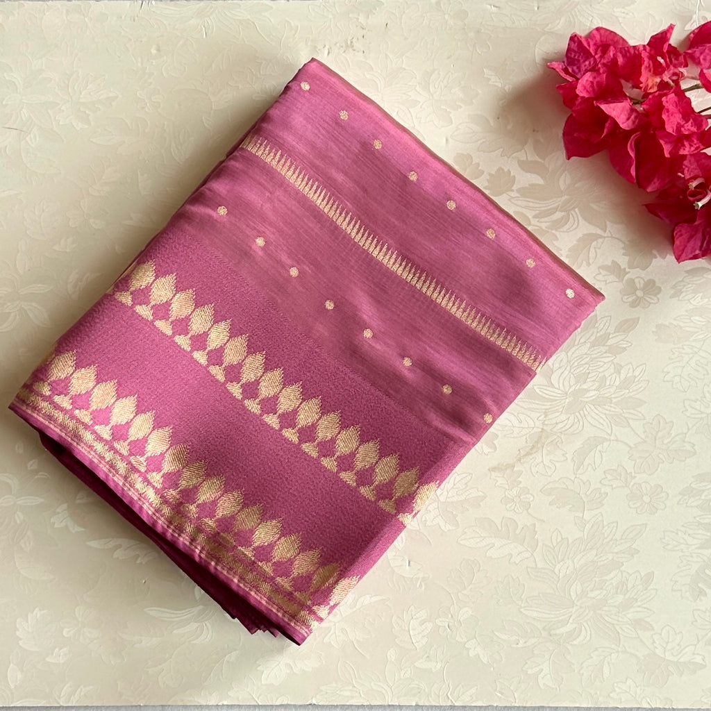 Deep Magenta Gold Woven Saree Tassel Pallu Broad Zari Border