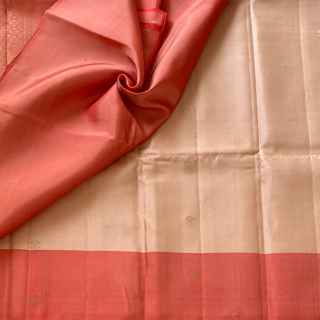Almond Beige With Metallic Subtle Orange Designer Lightweight Pure Silk