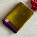Olive Green Designer Pure Silk Saree With Royal Purple Pallu