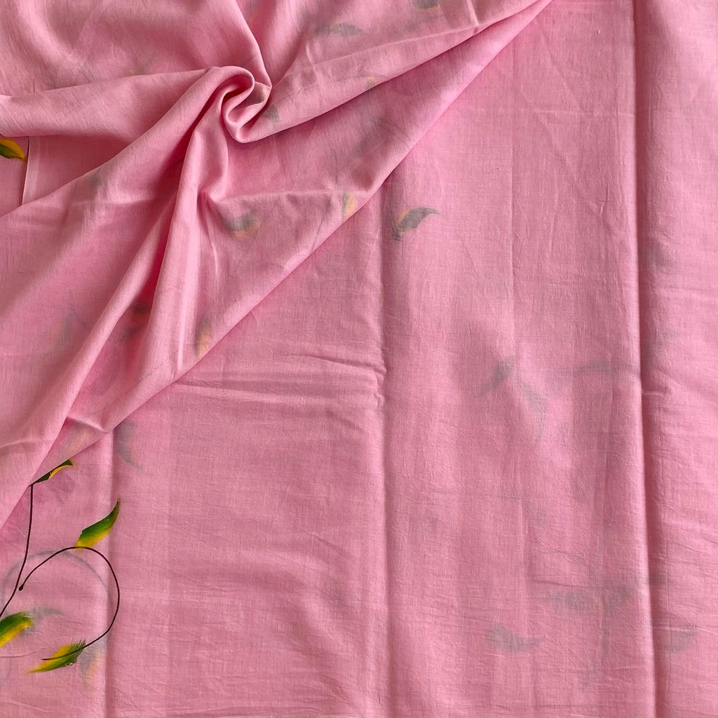 Bubblegum Pink Soft Cotton With Hand-Painted Floral weave