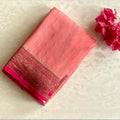 Dreamy Sorbet Peach with rani pink Soft Crepe silk with buttas