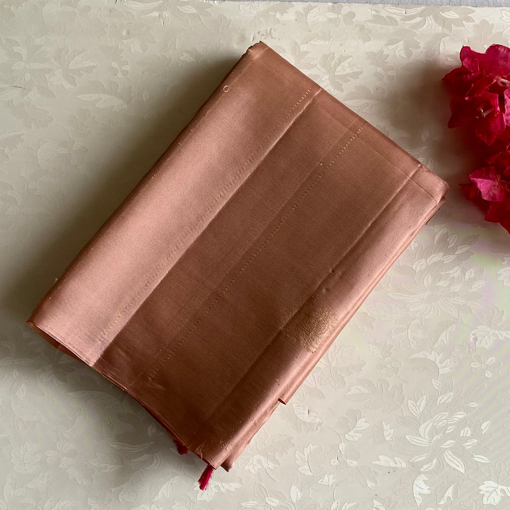 Peach Beige Designer Pure Silk Saree With Magenta Pink Pallu