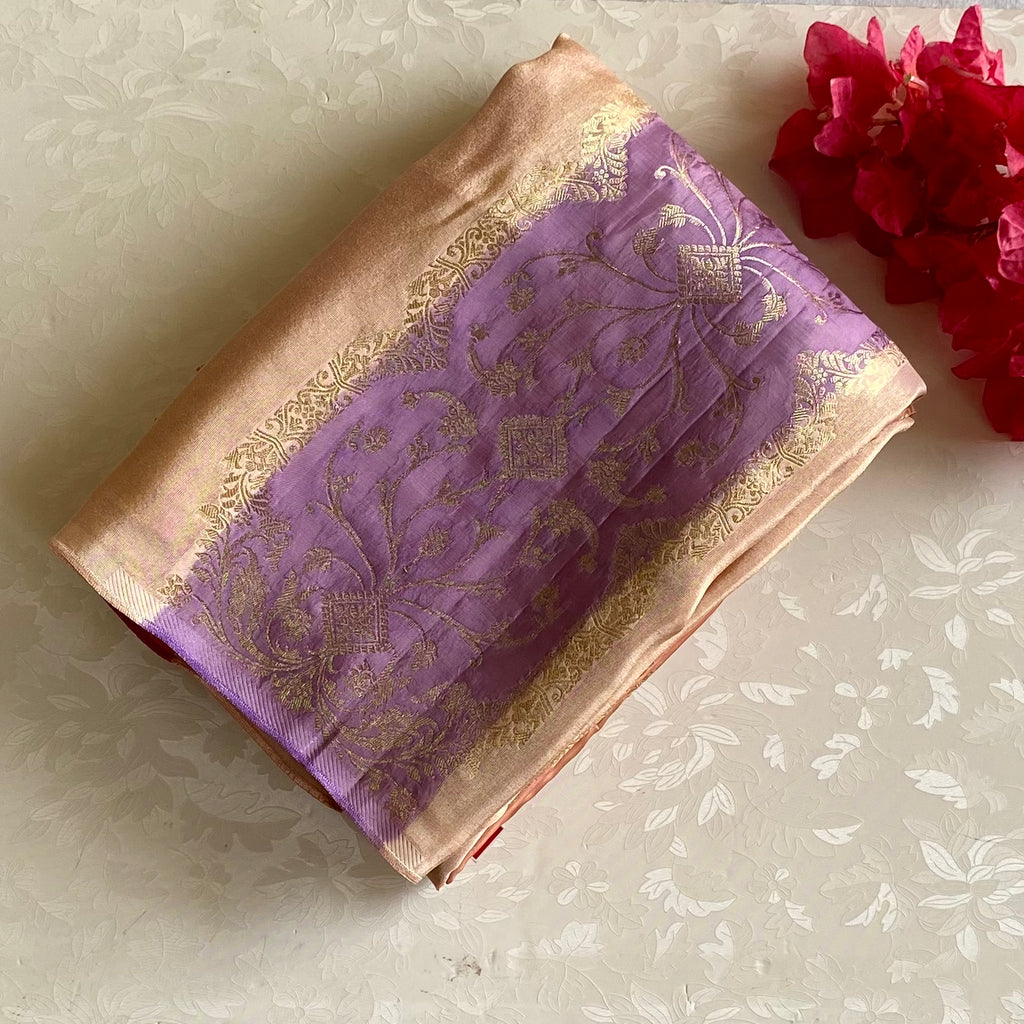 Blush Beige Multishade Soft crepe Silk Saree With Rose Pink Pallu