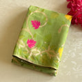 Lime Green Floral Zari Saree Fuchsia Mustard Motifs Tassel Edge