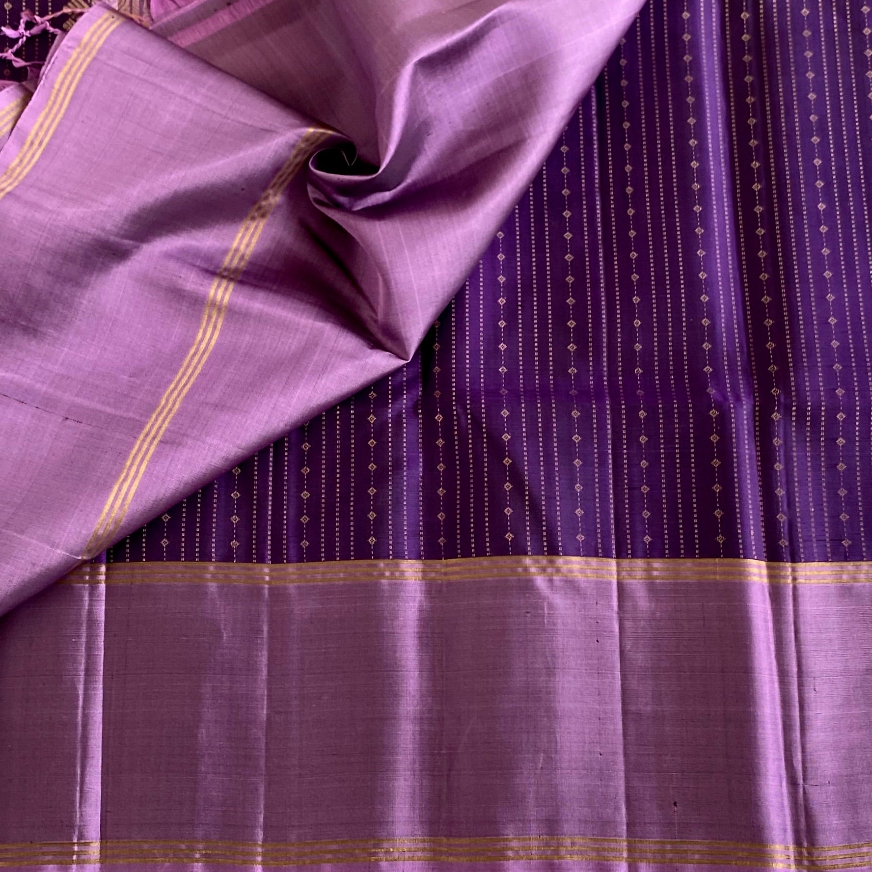 Cadbury Purple Designer Pure Silk Saree With Metallic Lavender Pallu