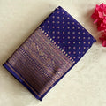 Royal Blue Gold Brocade saree with Heavy Zari Border Elegant