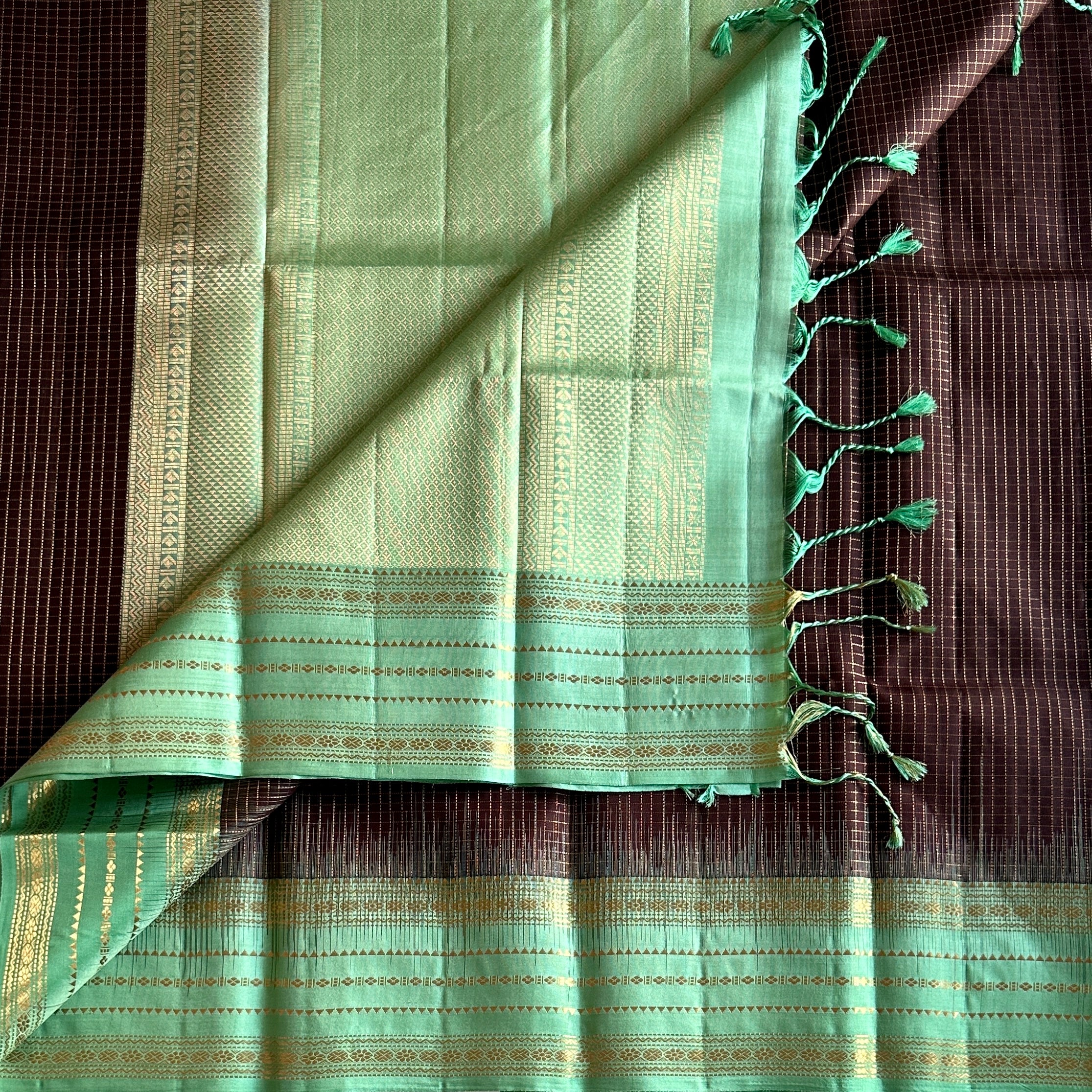 Mint Green Woven Silk Saree With Antique Gold Zari Border
