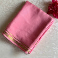 Light Rose Pink Mysore Crepe Silk Saree With Gold Elephant Border