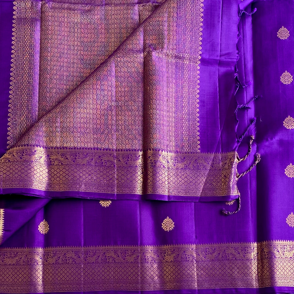 Violet Purple Designer Pure Silk Saree With Metallic Gold Zari Border