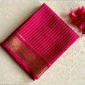 Mysore Crepe Silk Rani Pink Saree With Gold Zari Border