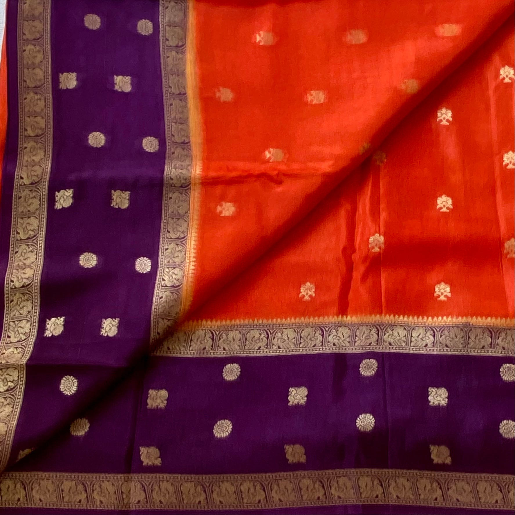 Stunner rust orange with purple premium soft crepe silk