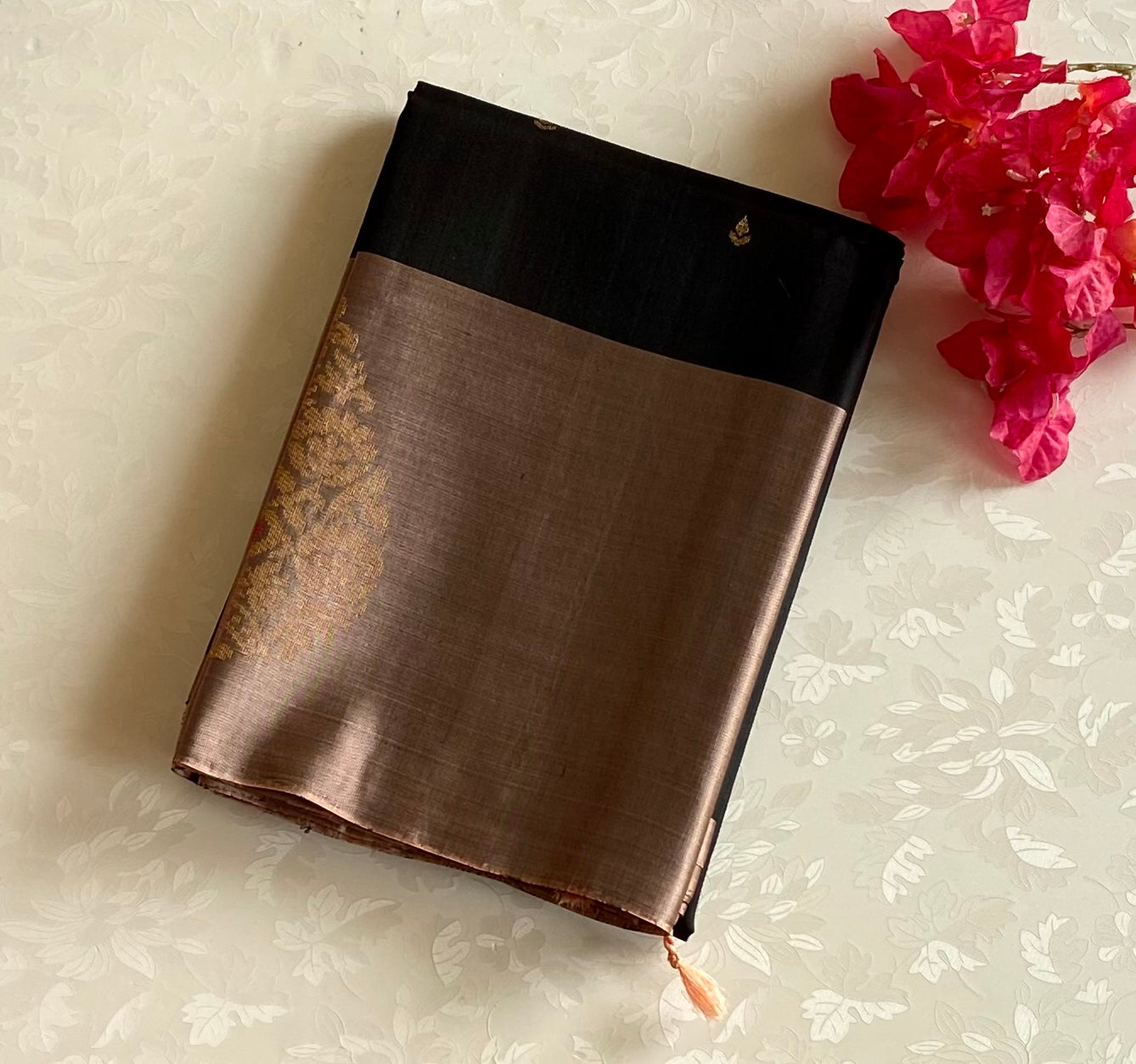Drop Dead Gorgeous Black with Metallic Copper Designer pure silk