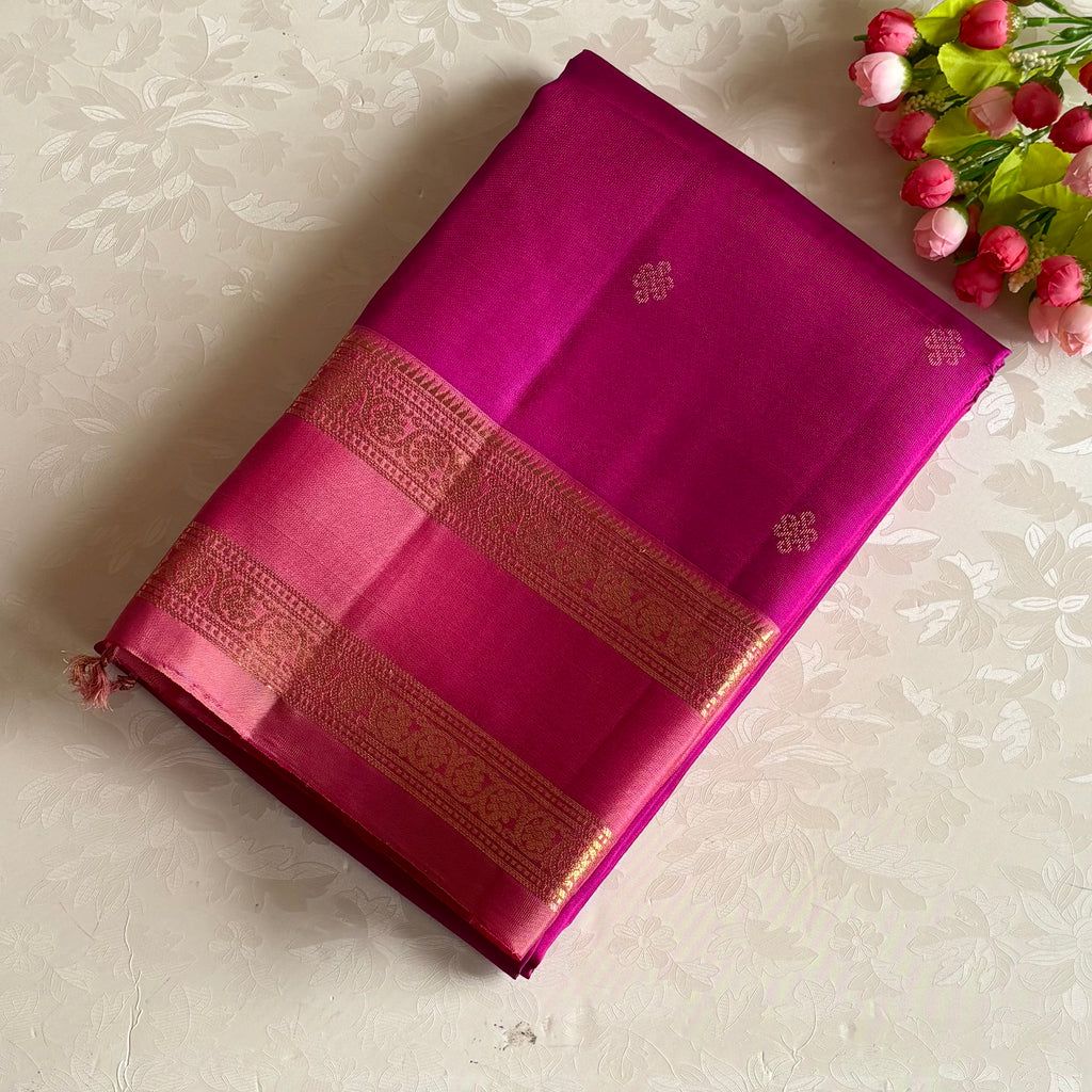 Deep Magenta Designer Pure Silk Saree With Rose Pink Pallu