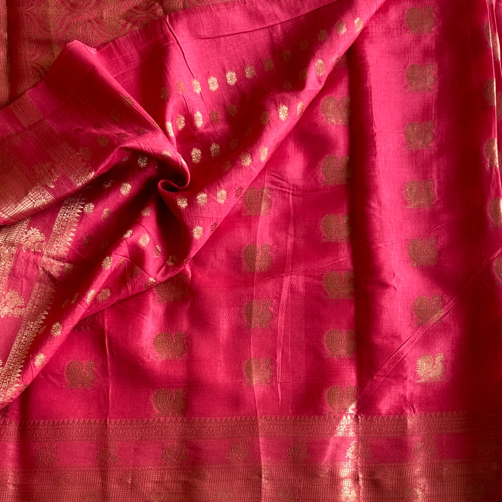 Magenta Gold Zari Buta Saree Traditional Wedding Elegant Designer Drape