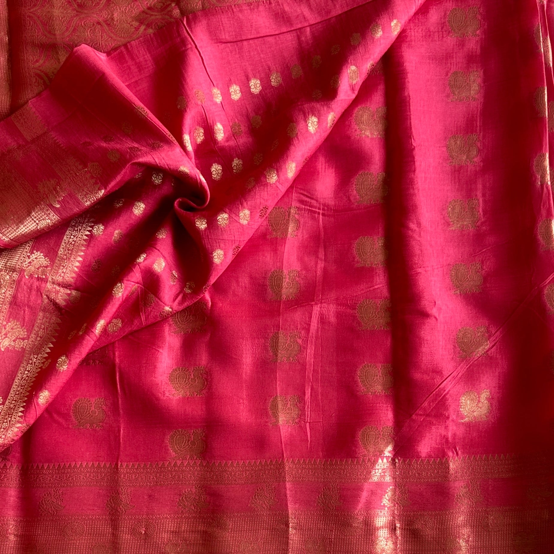 Magenta Gold Zari Buta Saree Traditional Wedding Elegant Designer Drape