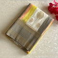 Gandaberunda Designer Soft Crepe Silk With Pearl Beige Lemon Yellow