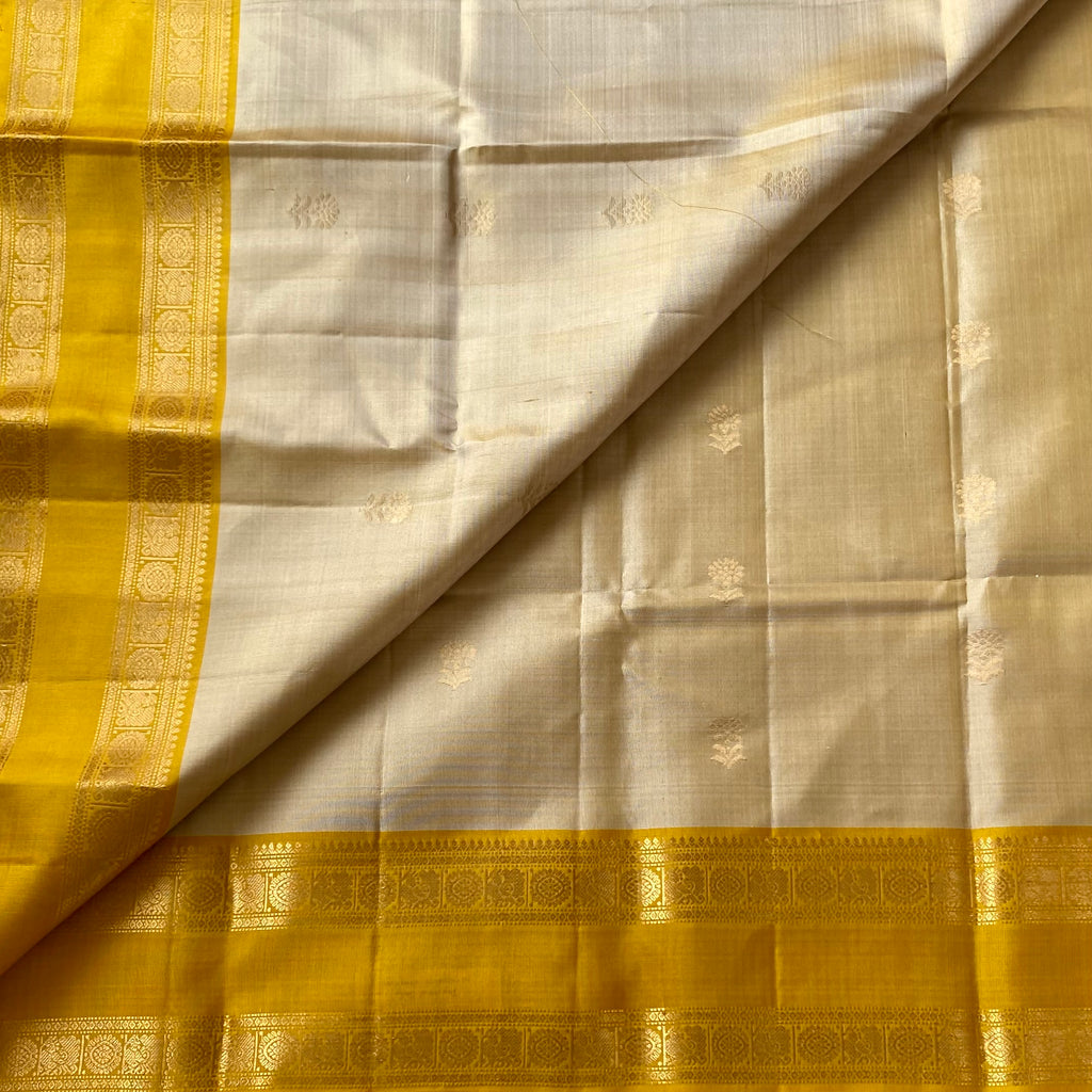 Golden Yellow Silk Saree with Ivory Pallu and Zari Border