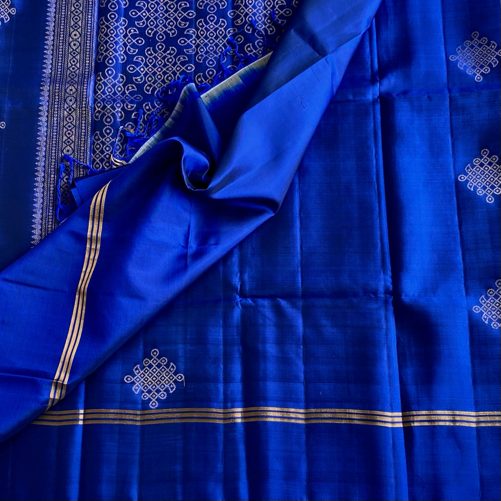 Royal Blue Designer Pure Silk Saree With Metallic Gold Zari Butti