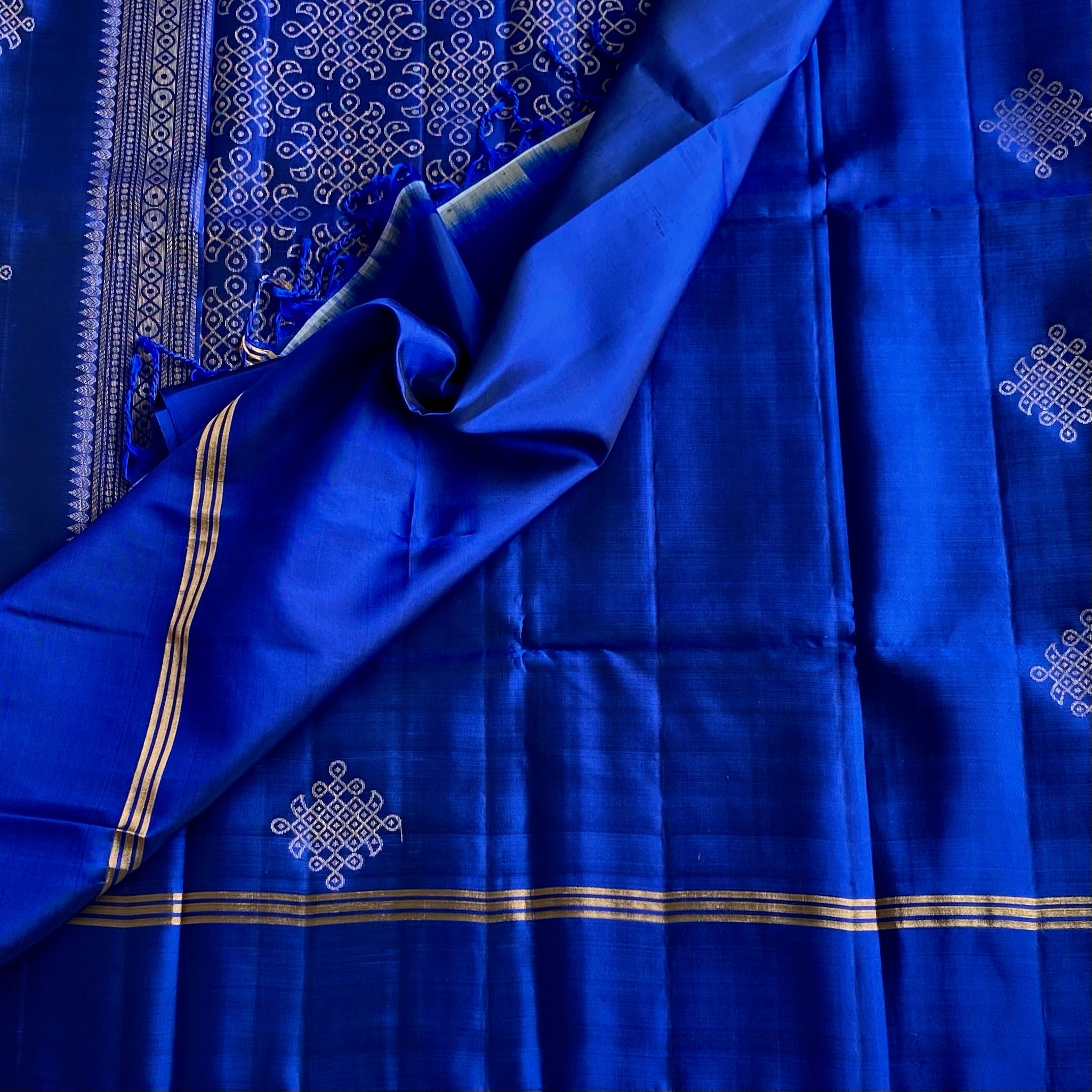 Royal Blue Designer Pure Silk Saree With Metallic Gold Zari Butti