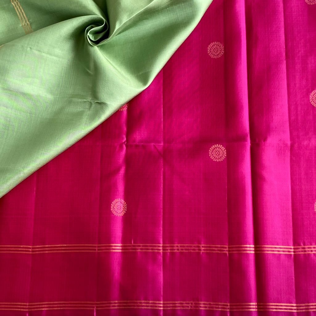 Rani Pink Designer Pure Silk Saree With Pistachio Green Pallu