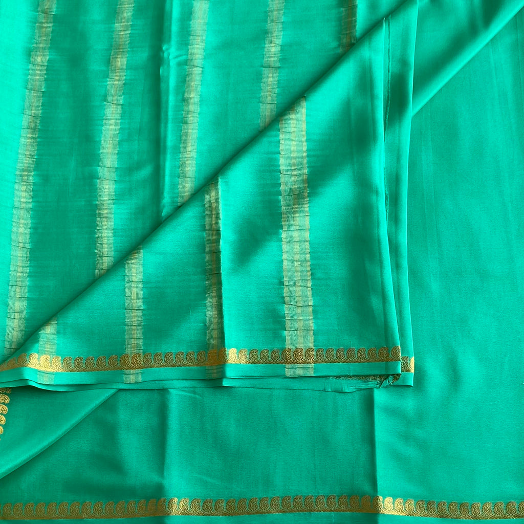 Sea Green Mysore Crepe Silk Saree With Metallic Gold Border