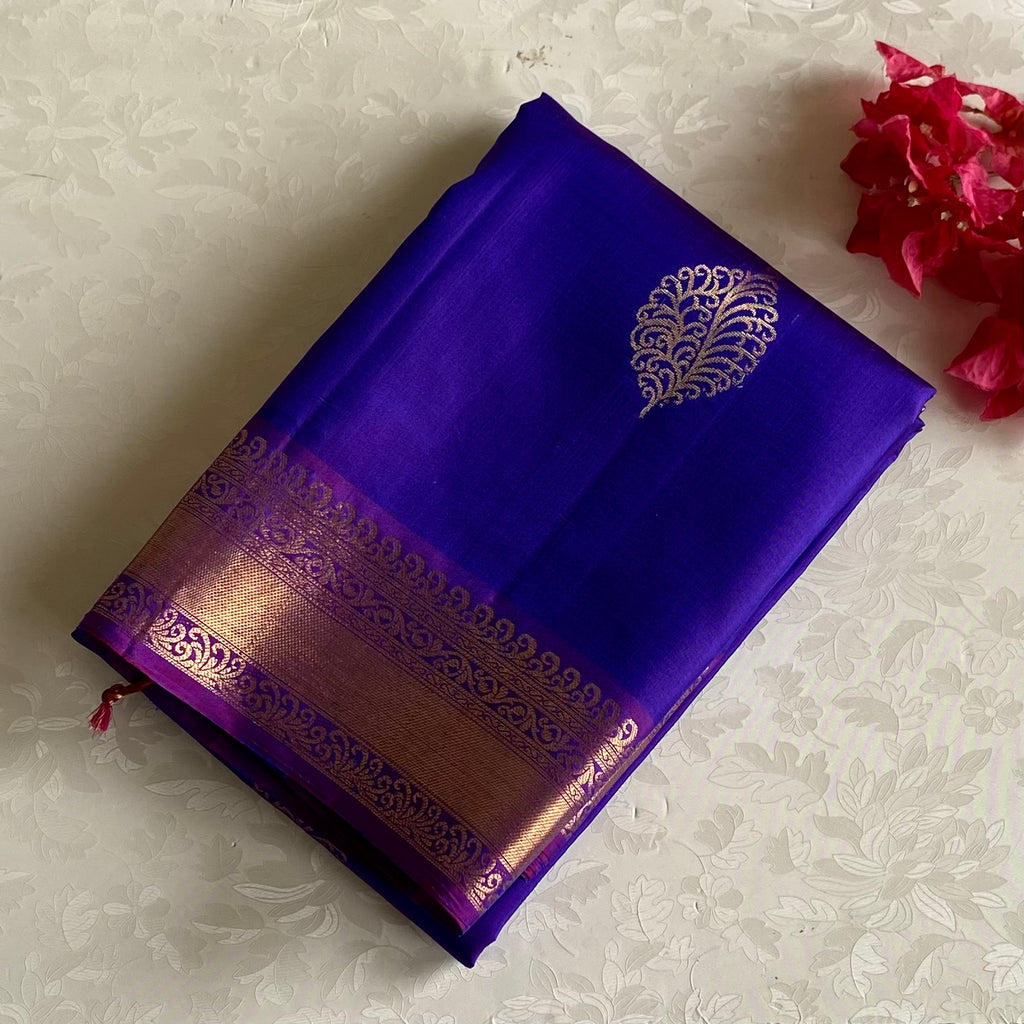 Royal Dual shaded Purple Magenta Pure Silk Saree With Antique Gold Zari Border