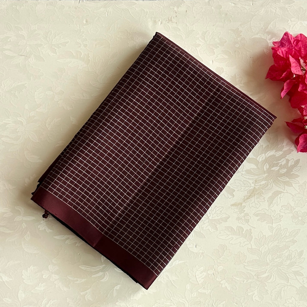 Burgundy Gold Brocade Saree Small Buti Checkered Body Traditional Wear