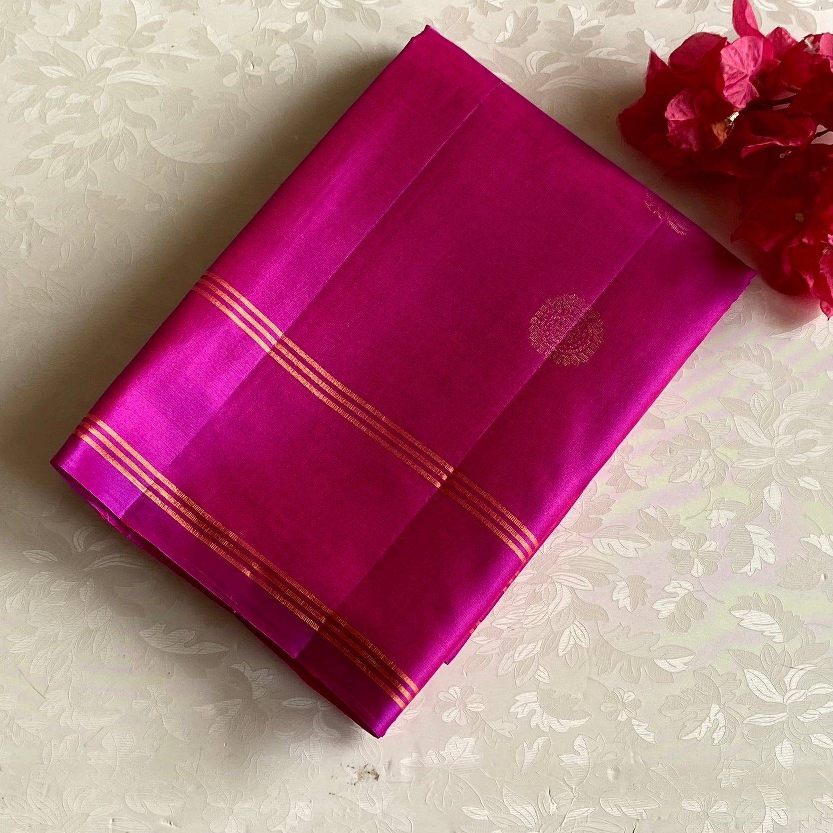 Pomegranate Pink Designer Pure Silk Saree With Sea Green Pallu
