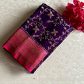 Royal Purple & Rani Pink Banarasi Crepe Silk Saree With Jaal Weave