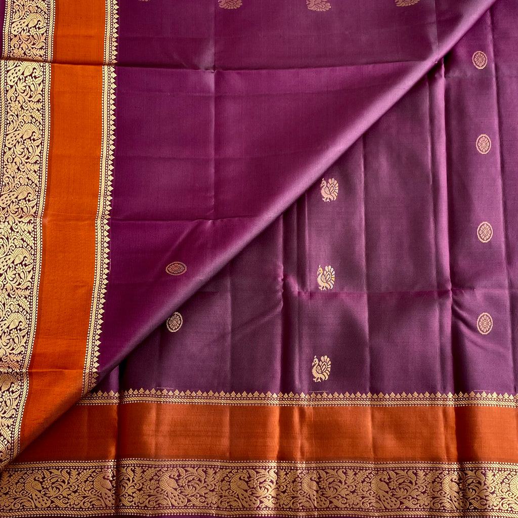 Deep Wine Designer Pure Silk Saree With Burnt Orange Pallu
