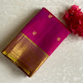 Rani Pink Kanjeevaram Pure Zari Silk Saree With Dual Olive Gold Pallu