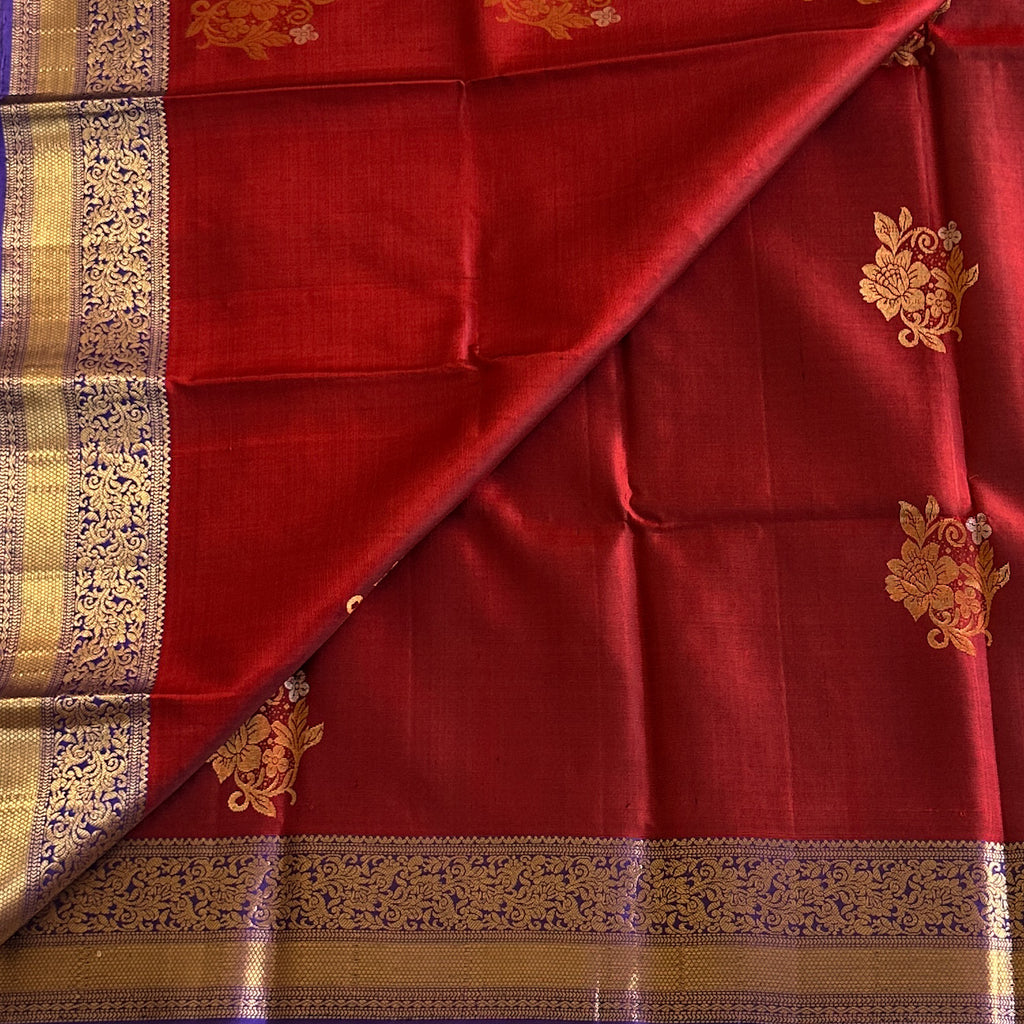 Maroon Purple Zari Saree With Gold Brocade Border For Weddings