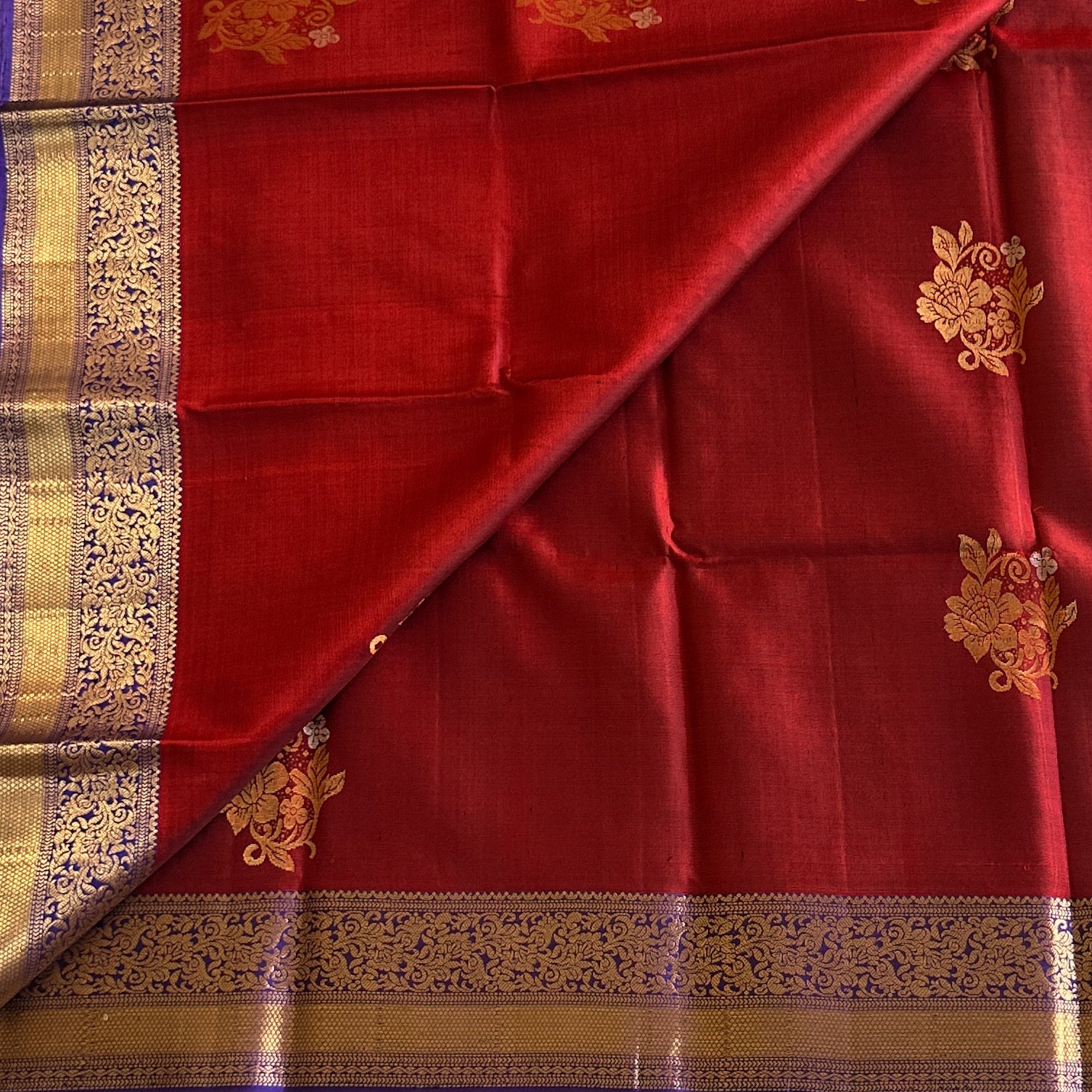 Maroon Purple Zari Saree With Gold Brocade Border For Weddings