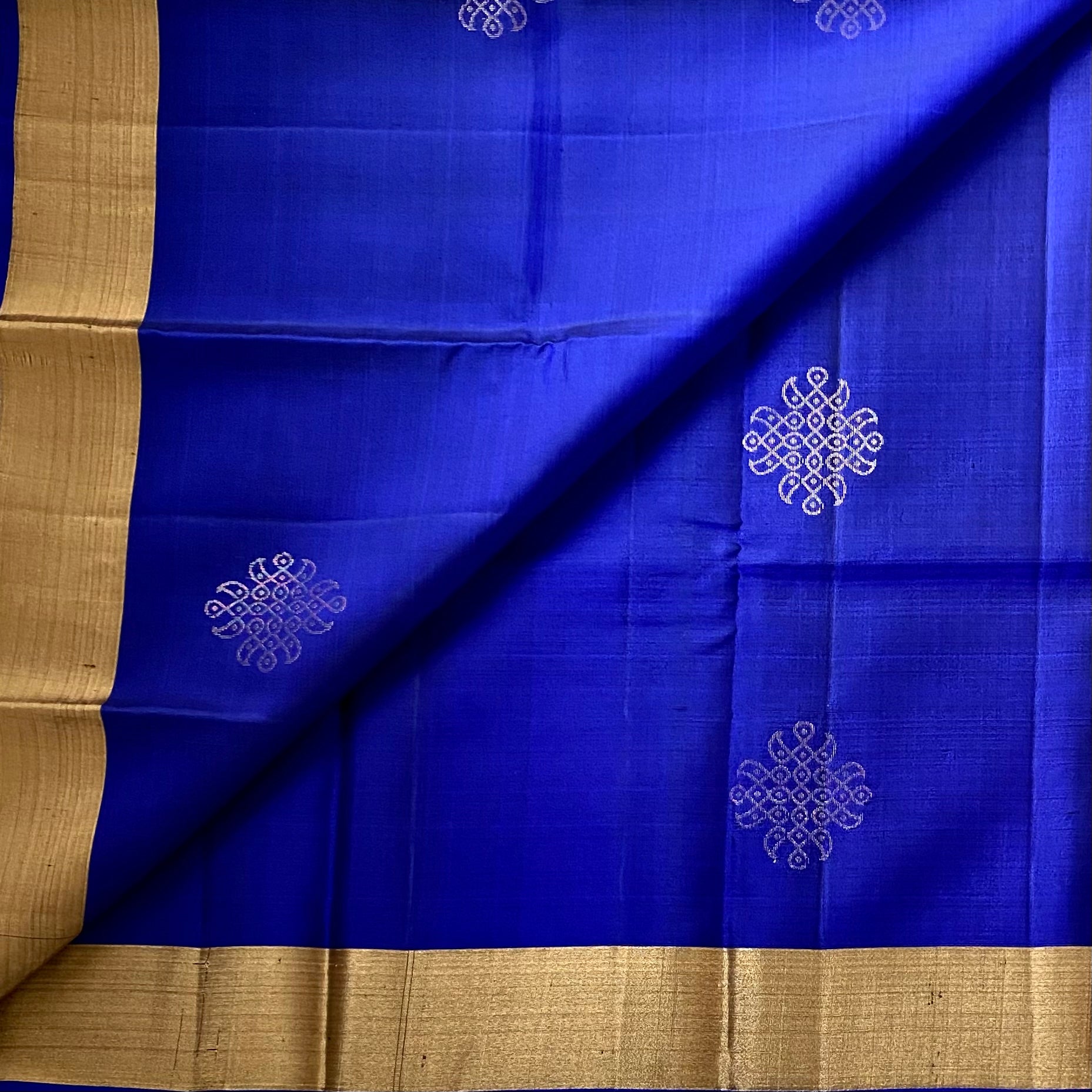 Royal Blue Saffron Silk Saree With Gold Border Medallion Motifs