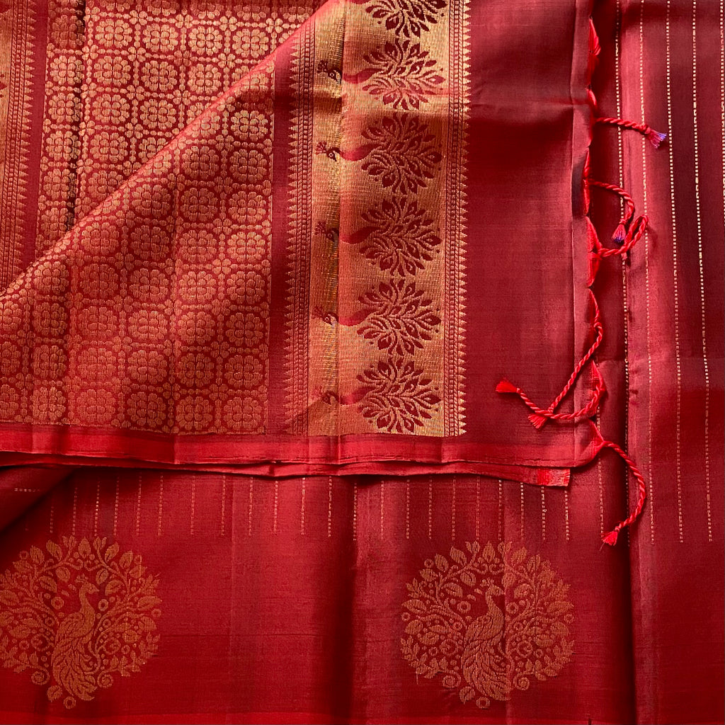 Deep Maroon Designer Pure Silk Saree With Metallic Gold Pallu