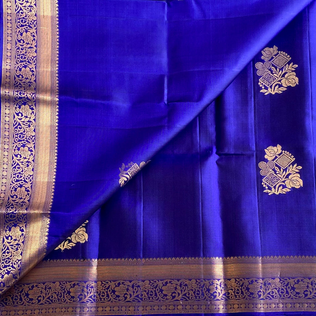 Royal Blue Designer Pure Silk Saree With Antique Gold Zari Work