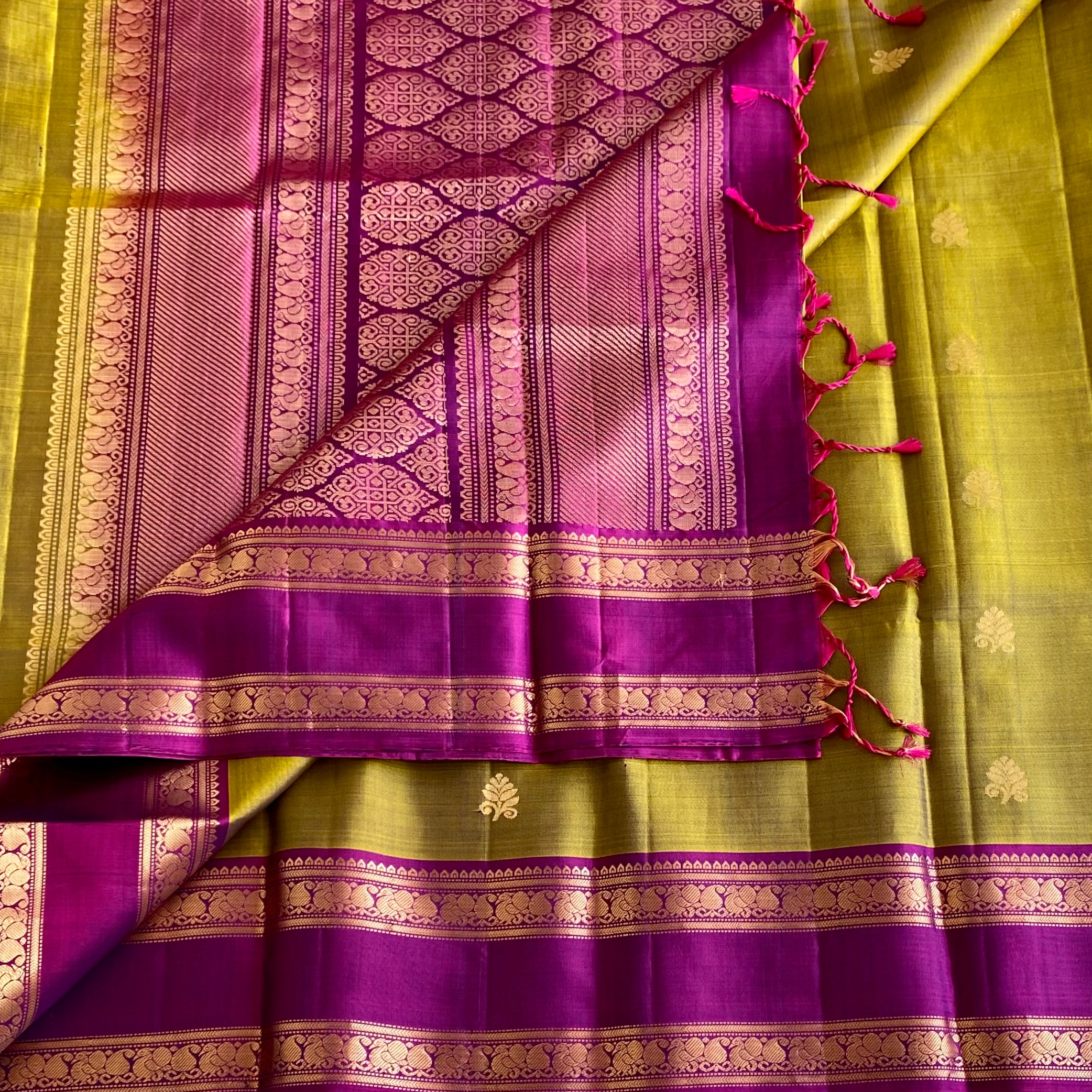 Magical Olive Mustard With Magenta Retta Petta Borders