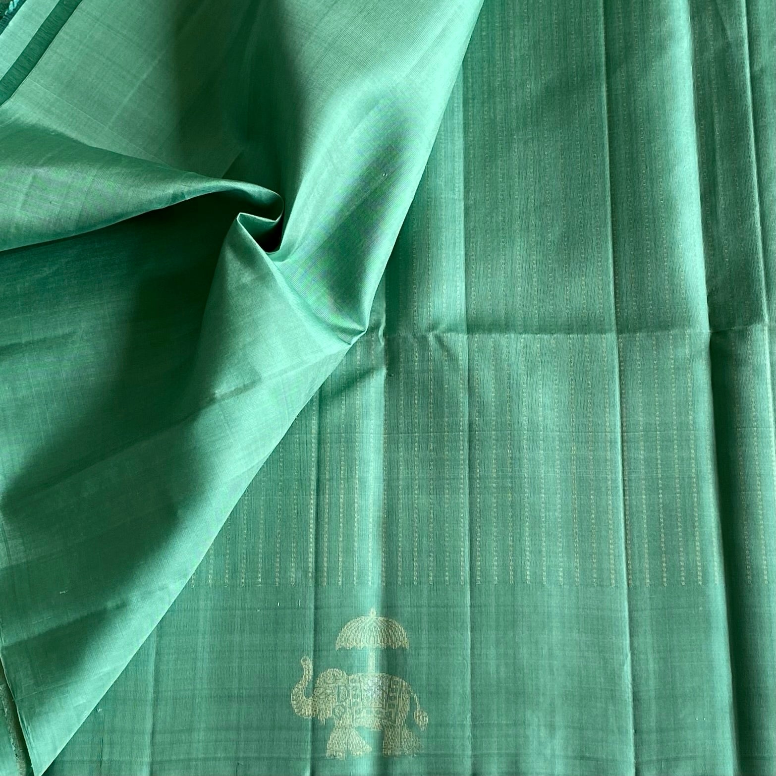 Mint Green Designer Pure Silk Saree With Elephant Zari Diamond Pallu