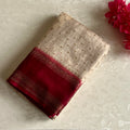 Cream Beige Banarasi Crepe Silk Saree With Wine Maroon Pallu